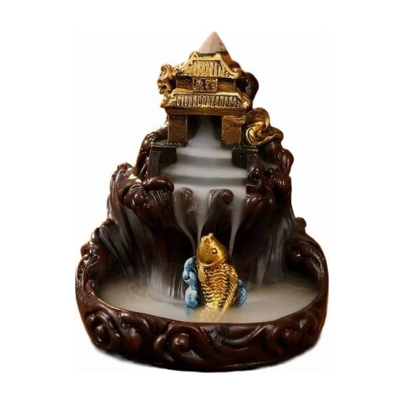 Sandalwood Backflow Incense Burner Fish Leaping Dragon Door Waterfall Smoke Decor