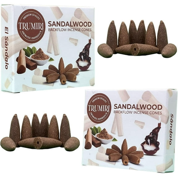 Sandalwood Backflow Incense Cones - Total 20 Incense Cones Waterfall - Dual Pack of 10 Incense Backflow Cones - Waterfall Incense Cones - Incense Waterfall Cones