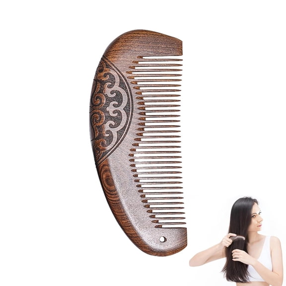 Sandalwood Beard Comb for Men - Thickened Anti-Static Design for Grooming and Scalp Massage, Hand Engraved and Portable - Valentines Day Travel Gift for Him