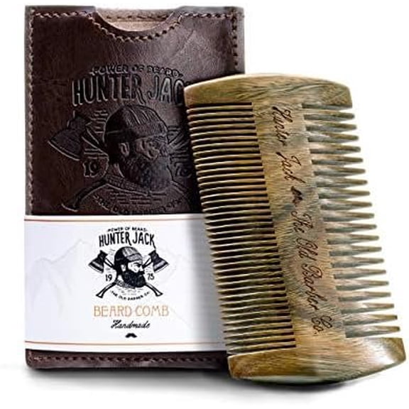 Sandalwood Beard Comb for Men -  Wooden Comb with Dual Fine & Coarse , Anti-Static Mustache Comb, No Snag or Pull, Pocket Size with PU Leather Case, Ideal  Kit for Him