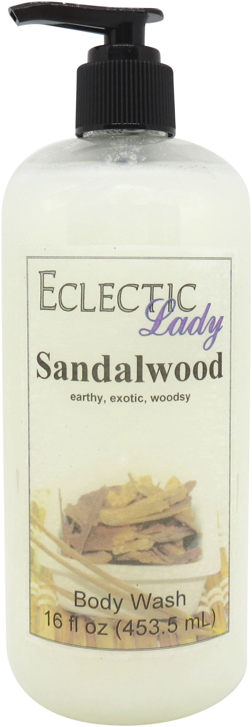 Sandalwood Body Wash by Eclectic Lady, Liquid Shower Gel for Women and Men, 16 Ounces