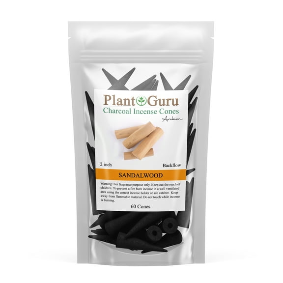 Sandalwood Charcoal Incense Cones 2" BACKFLOW - 60 Pack Bulk - Natural Scented Cones Handmade Hand Dipped