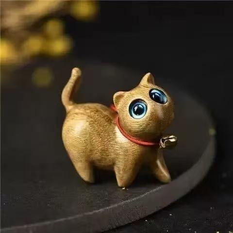 Sandalwood Golden Cat Statue - Prosperity Lucky Kitten Figurine, Wealth & Abundance Home Decor, Perfect gift