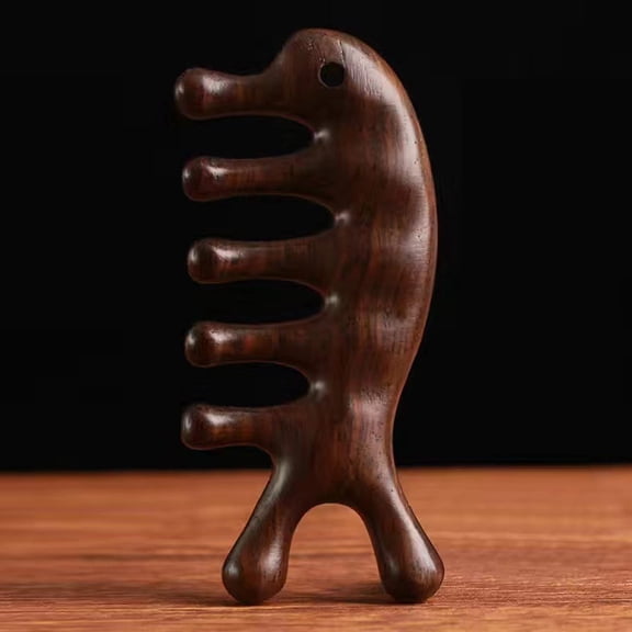 Sandalwood Massage Comb Meridian Comb Head Massage Comb Head Therapy Acupoint Dredge Scraping - 5 Teeth with  bionic two fingers