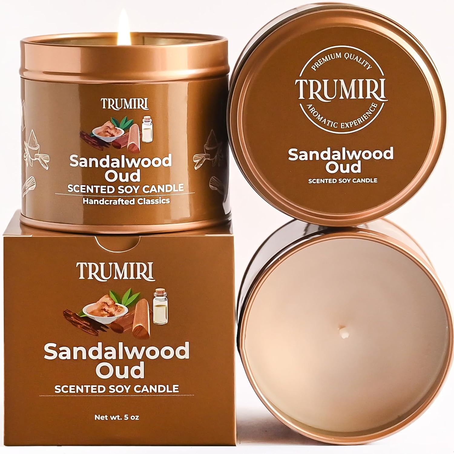 Sandalwood Oud 5oz Natural Soy Scented Candle