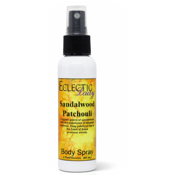 Sandalwood Patchouli Body Spray, Eclectic Lady, Hydrating Mist, Unisex, 2 oz