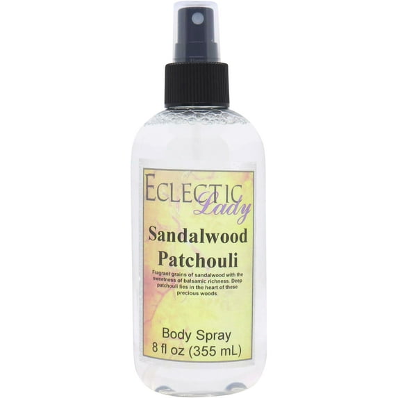 Sandalwood Patchouli Body Spray, Eclectic Lady, Hydrating Mist, Unisex, 8 oz