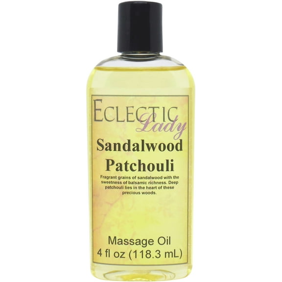 Sandalwood Patchouli Massage Oil by Eclectic Lady, 4 oz, Sweet Almond Oil and Jojoba Oil