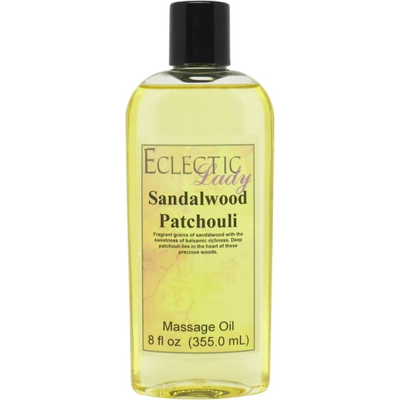 Sandalwood Patchouli Massage Oil by Eclectic Lady, 8 oz, Sweet Almond Oil and Jojoba Oil