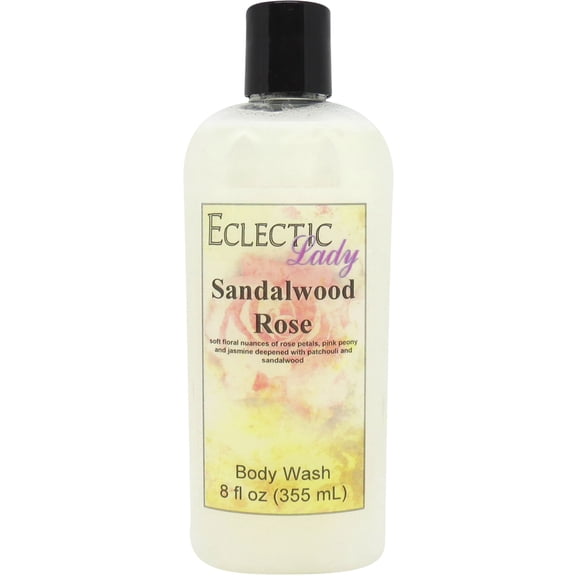 Sandalwood Rose Body Wash by Eclectic Lady, Liquid Shower Gel for Women and Men, 8 Ounces