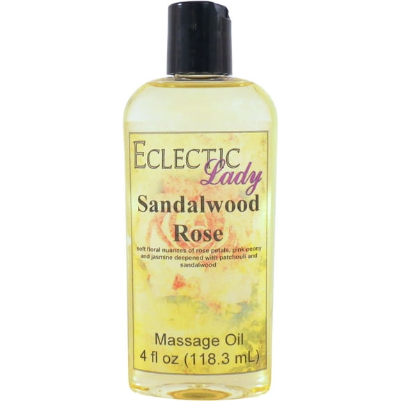 Sandalwood Rose Massage Oil by Eclectic Lady, 4 oz, Sweet Almond Oil and Jojoba Oil