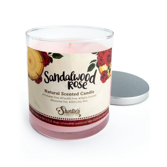Sandalwood Rose Scented Natural Soy Candle, Essential Fragrance Oils, 100% Soy, Phthalate & Paraben Free, Clean Burning, 9 Oz.