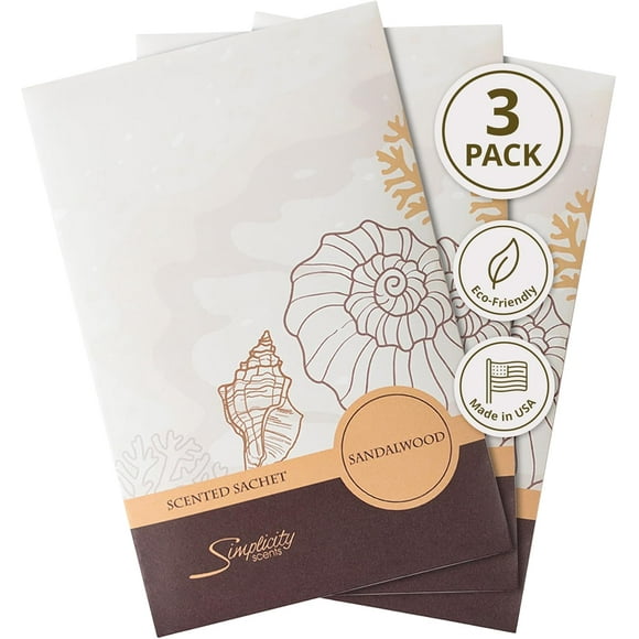 Sandalwood Sachets Pack of 3, Everyday - Long-Lasting Bags, Home Fragrance, Air Freshener & Deodorizer for Closet, Room, Drawer, or Cars, Made in