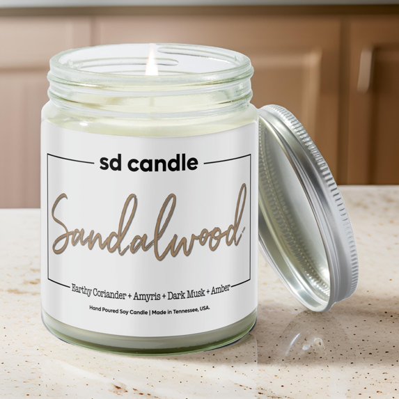 Sandalwood Scented Candle - 9oz All Natural Soy Wax Candle
