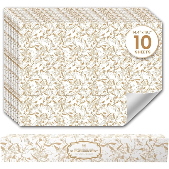 Sandalwood Scented Drawer Liners for Dresser Drawers (10 Large Sheets, 19.7" x 14.4") - Non Adhesive Paper Liner Bedroom & Closet Shelves by Lindas Essentials