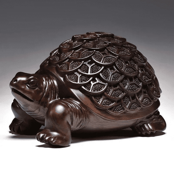 Sandalwood Turtle Figurine - Handmade Wood Statue, Symbol of Longevity & Prosperity