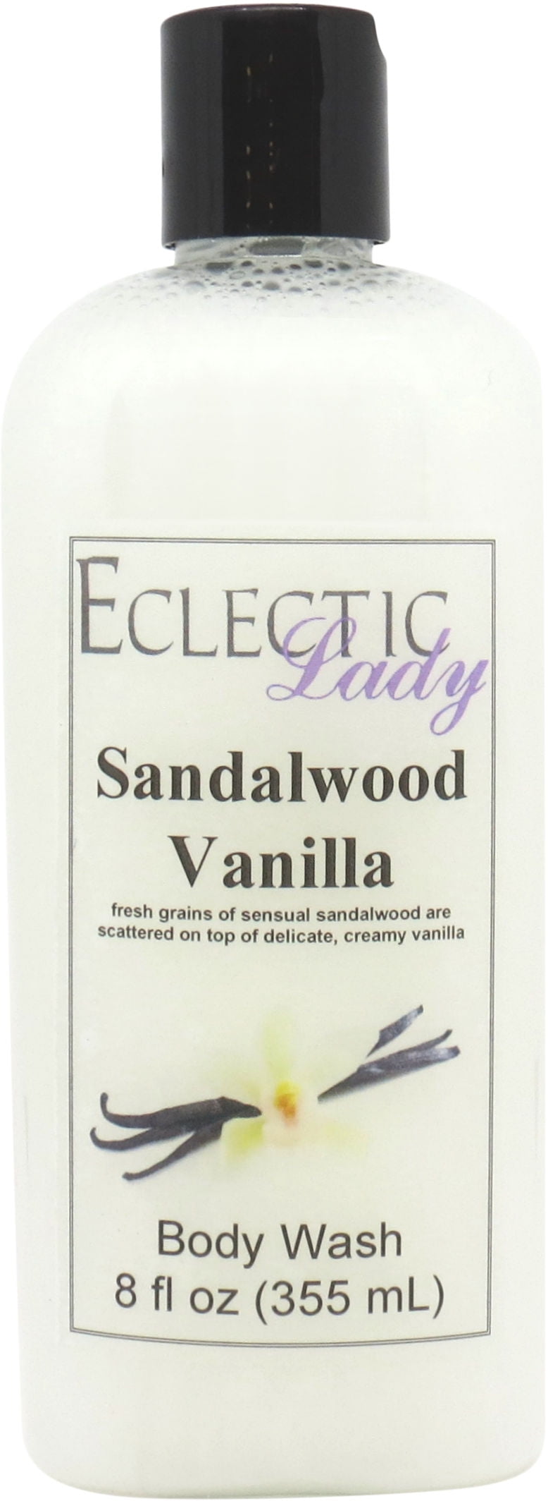 Sandalwood Vanilla Body Wash by Eclectic Lady, Liquid Shower Gel for Women and Men, 8 Ounces