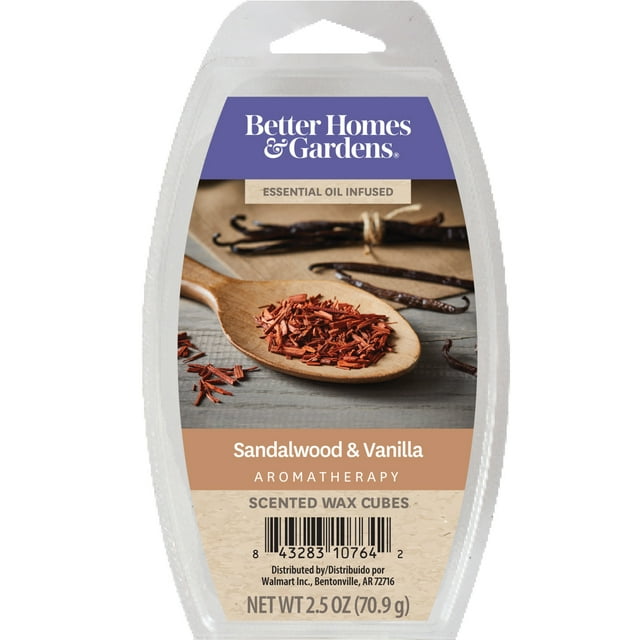 Sandalwood and Vanilla Essential Oil Infused Scented Wax Melts, Better Homes & Gardens, 2.5 oz