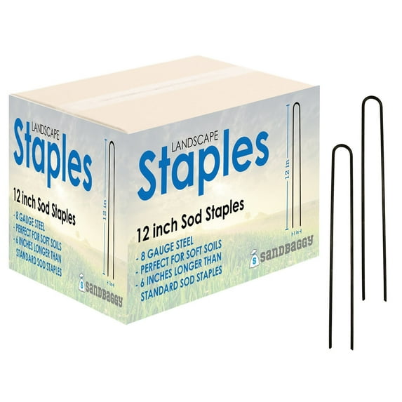 Sandbaggy 12-inch 8-gauge Round Top Landscape Staples~SOD Staples Garden Stakes Weed Barrier Pins (500 Staples)
