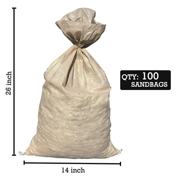 Sandbags For Flooding - Size: 14" x 26" - Beige - Sandbags Empty - Sandbags Wholesale Bulk - Sand Bag - Flood Water Barrier - Water Curb - Tent & Store Bags (100 Bags)