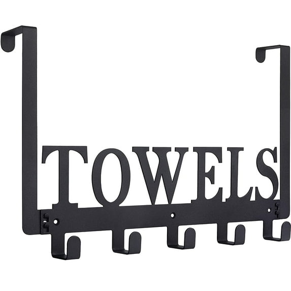 Sandblasted Black Manganese Steel over the Door Towel Rack 5 Hooks