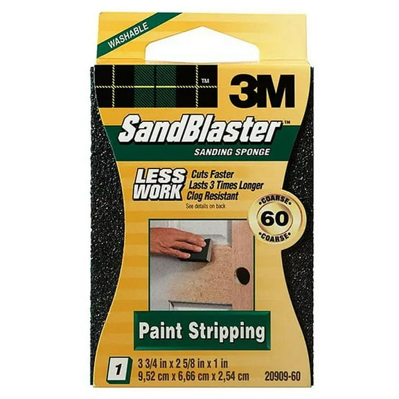 Sandblaster 20909-60 Sleeved Sanding Sponge, 3-3/4 In L X 2-5/8 In W, 1 In T, 60 Grit, Green