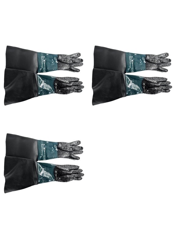 Sandblaster Gloves 60cm Long with Cotton Lining, 3 Pack, Rubber Exterior, Green and Black