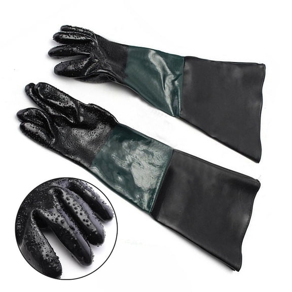 Sandblasting Gloves 23.6x11.8 Inch, Heavy Duty PVC and Cotton Lined Work Gloves for Sandblaster and Sand Blast Cabinet, for Double Sewn Reinforcement, Green Black