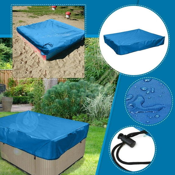 Sandbox Cover Square with Drawstring, Oxford Cloth Sandbox Canopy Waterproof Sandpit Pool Cover Anti UV Sandbox Protection Cover for Sandpit Toys Swimming Pool and Furniture (Blue, 59.06x59.06")