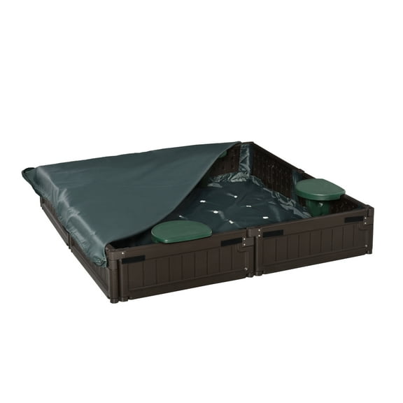 Sandbox with Cover for Kids, Outdoor Garden Bed Play Station - Easy Assembly, Brown