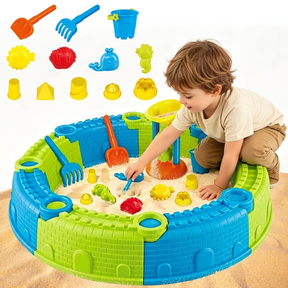 Tepear Beach Toys for Kids, Toddlers Sandbox Activity Sensory Play Pit, 21 Pieces Summer Outdoor Water Toys, Sandcastle Building Kit for Boys Girls