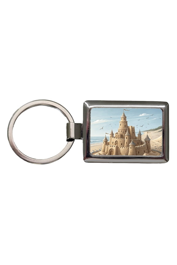 Sandcastle On Beach Metal Rectangle Keychain