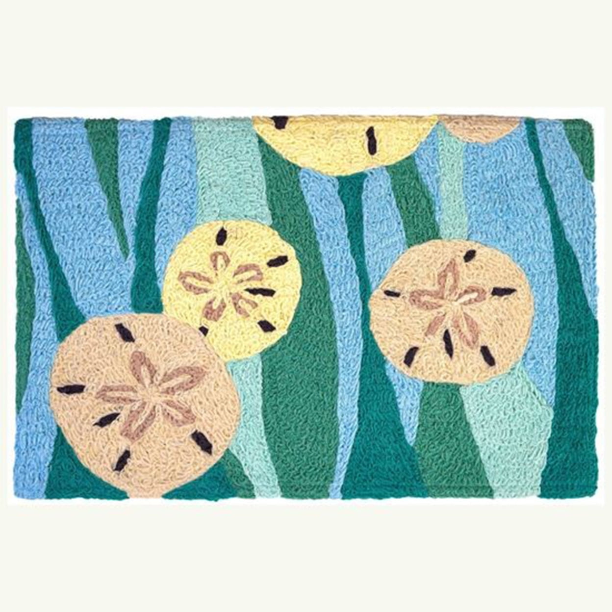 Jellybean Sanddollars and Waves Indoor/Outdoor Mat – 20"x30" Coastal Accent Rug