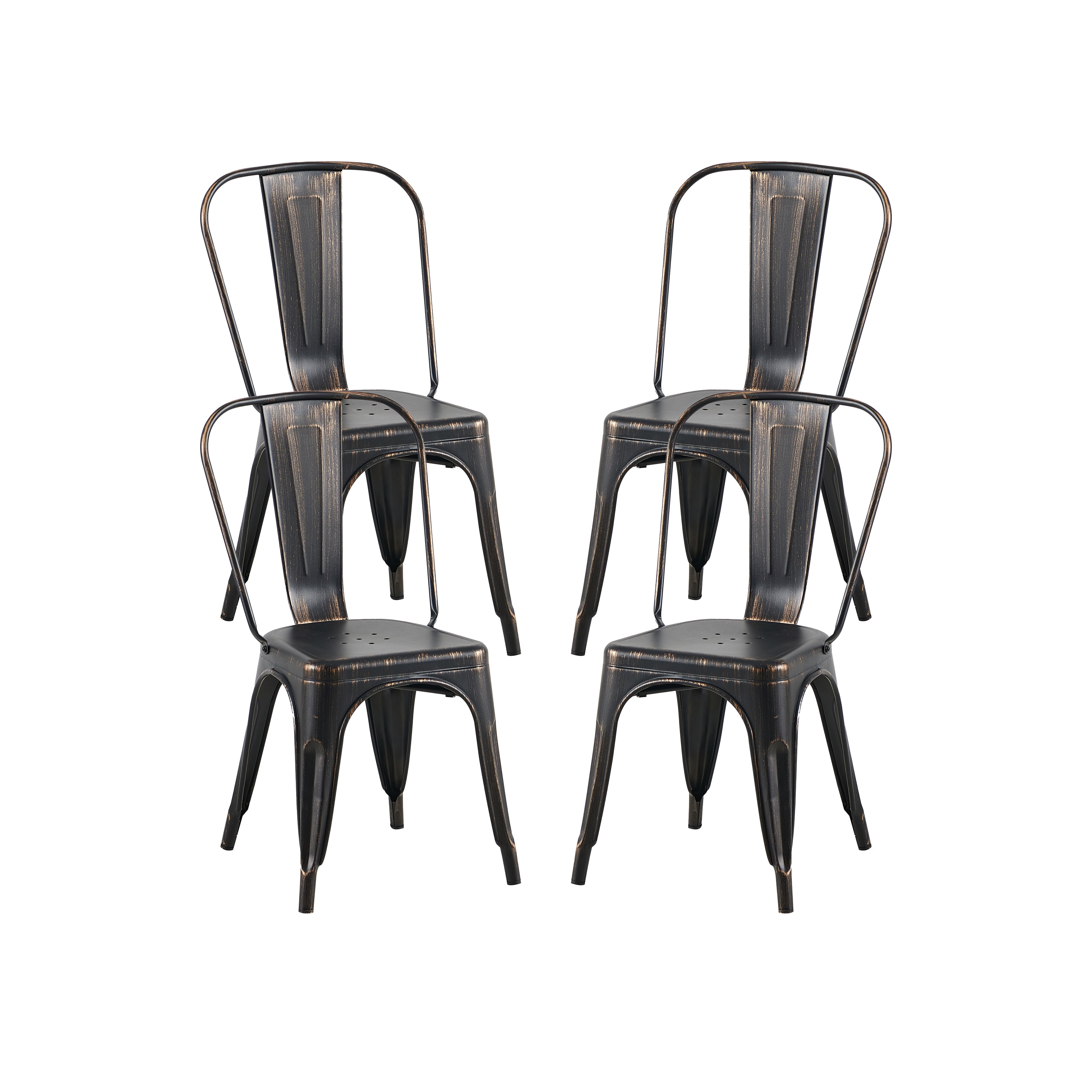 Sanded Matte Black Industrial Metal Dining Chairs 18 Inch Seat Height Stackable, Set of 4