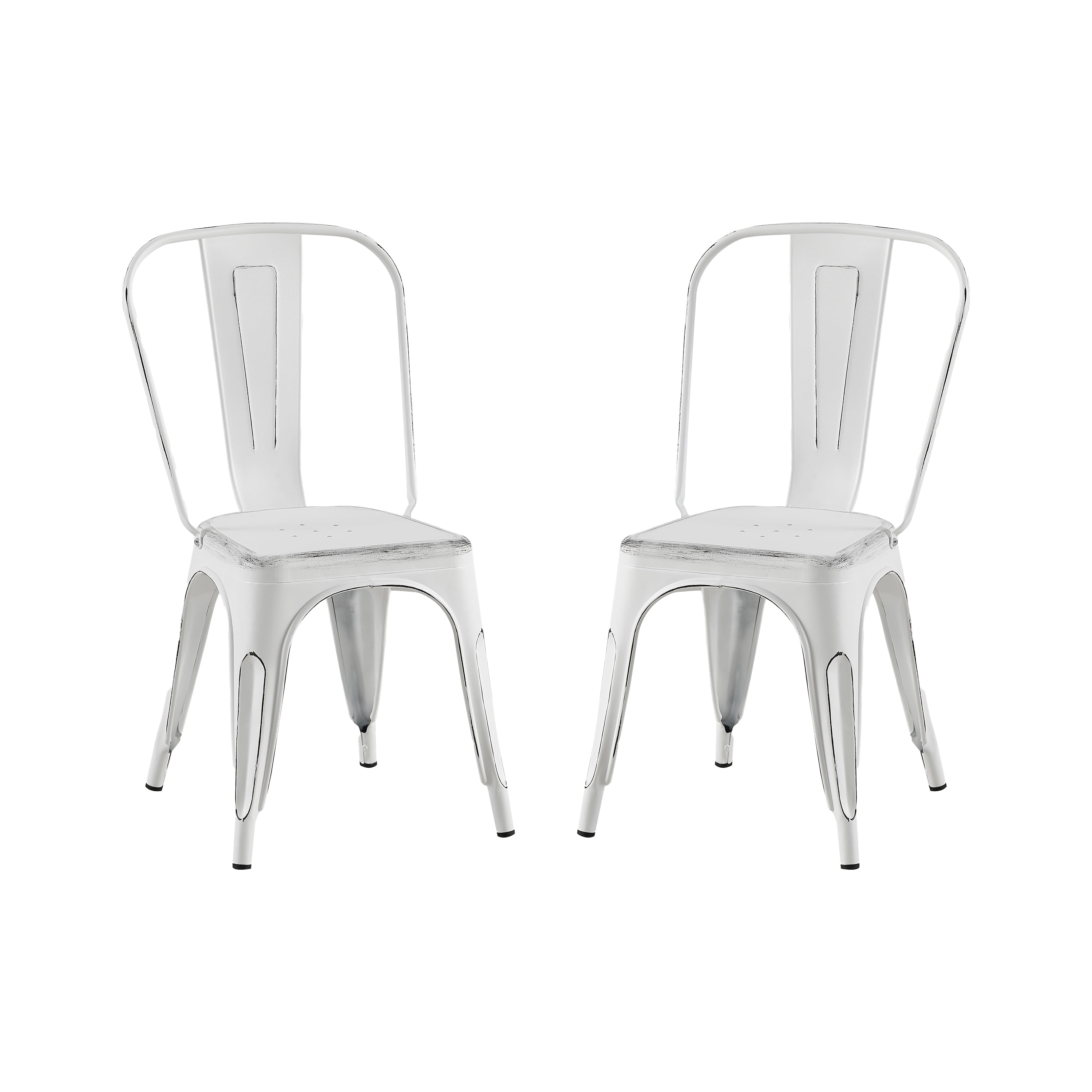 Sanded Matte White Industrial Metal Dining Chairs 18 Inch Seat Height Stackable, Set of 2