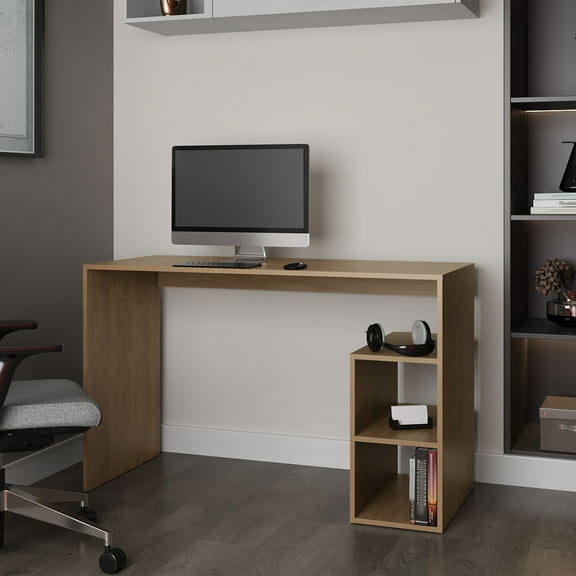 Sanders 47 Inch Natural Oak Computer Desk with Two Open Shelves