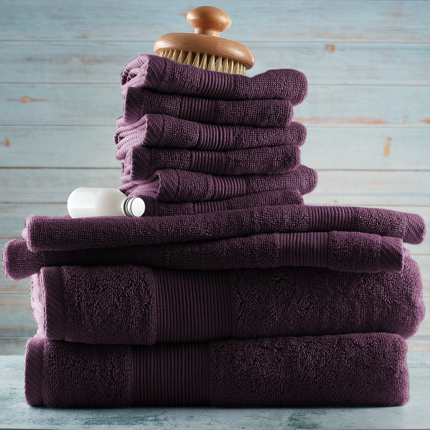 Hearth & Harbor 100 Percent Cotton Ultra Soft and Absorbent Bath Towel Set Cotton Purple Eggplant