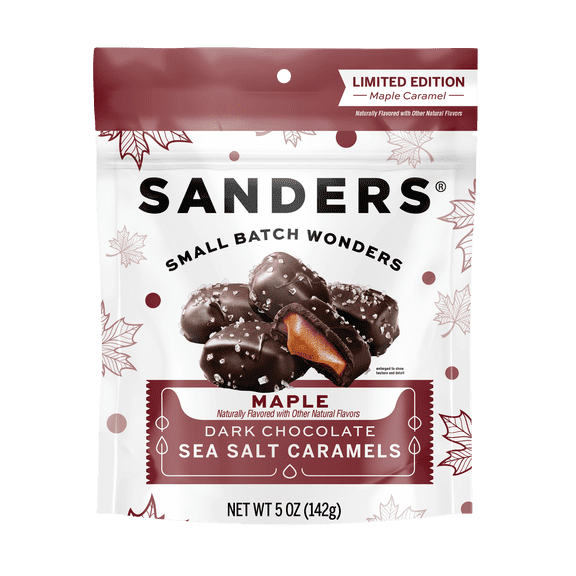 Sanders Dark Chocolate Covered Maple Flavored Sea Salt Caramels, 5 oz Bag