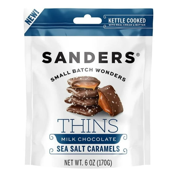 Sanders Milk Chocolate Sea Salt Caramel Thins, 6 Ounce