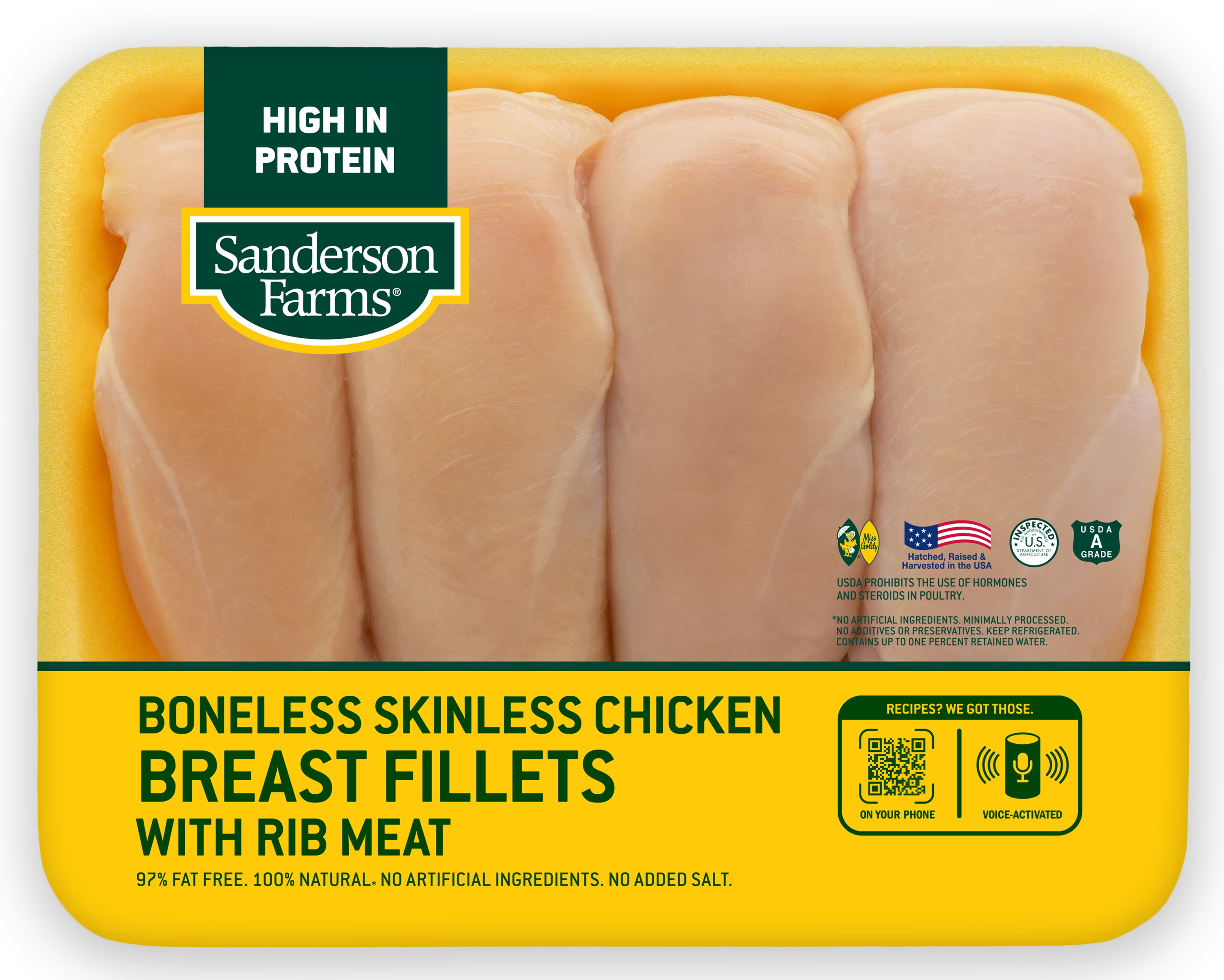 Sanderson Farms, Boneless Skinless Chicken Breast Fillets with Rib Meat