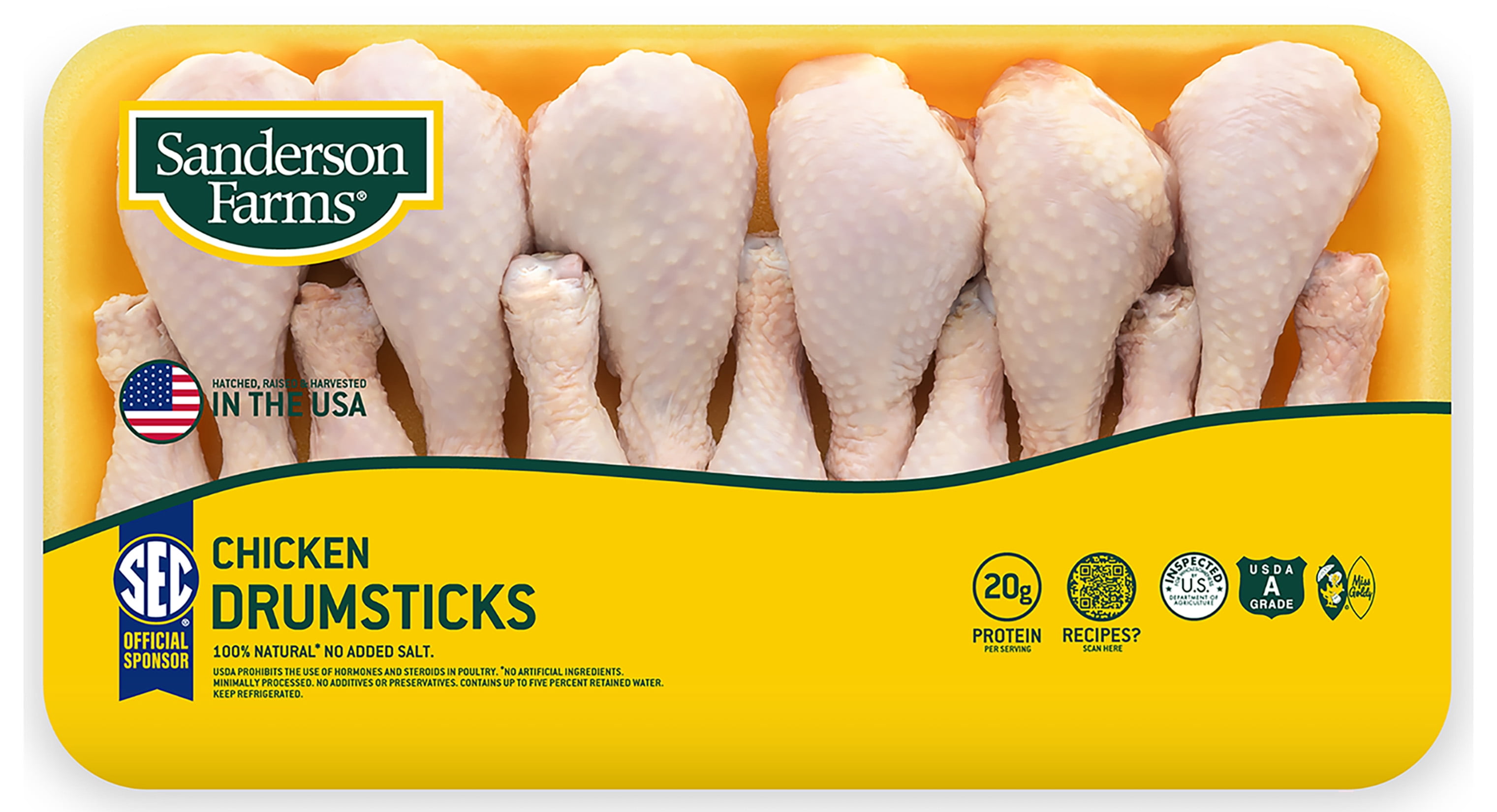 Sanderson Farms Fresh Chicken Drumsticks, Family Pack, 20g Protein, 4oz 112g, 4.25 - 5.5 lb