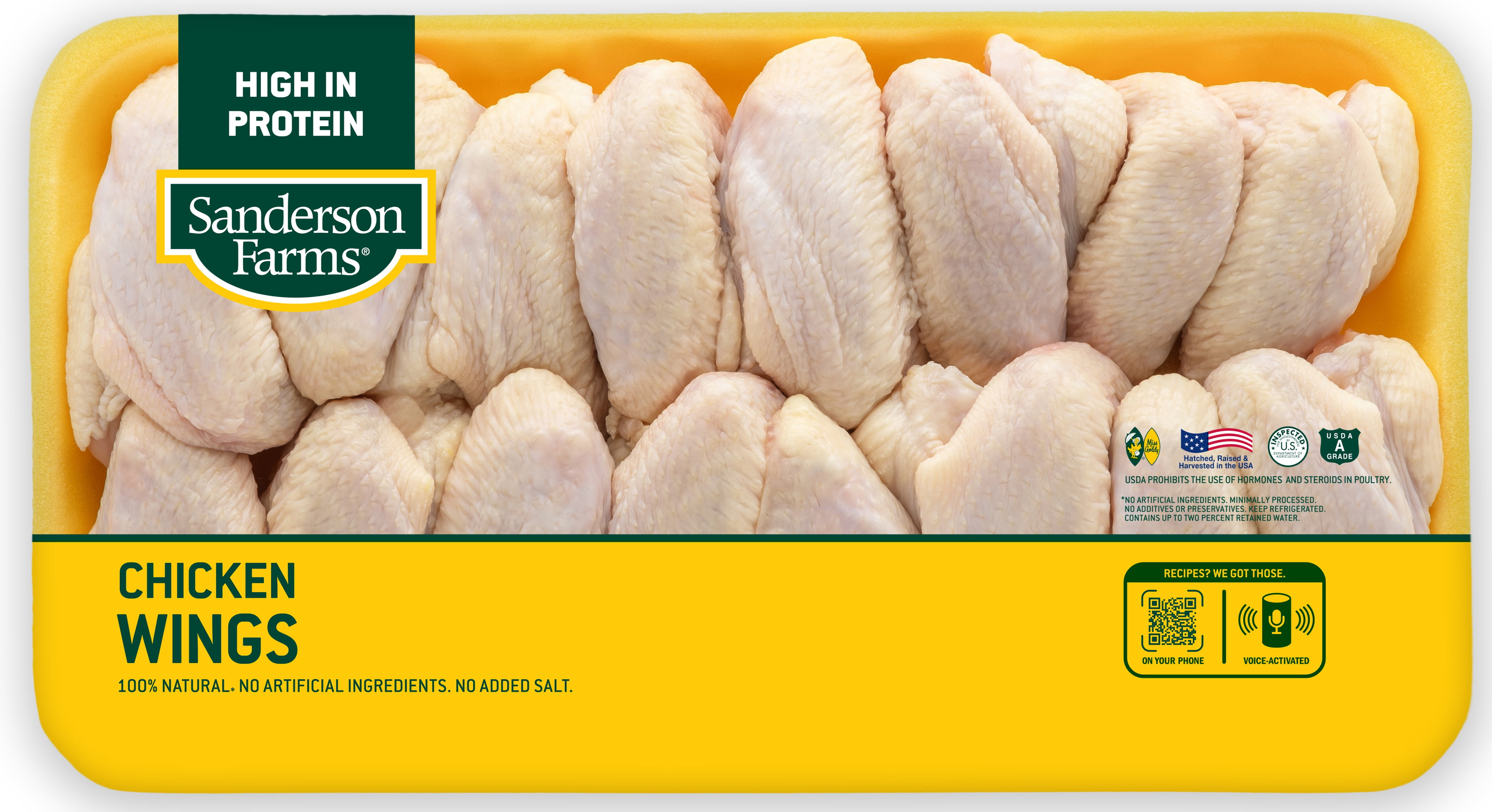 Sanderson Farms Fresh Chicken Wings, Family Pack, 20g Protein per 4oz Serving, 4.0 - 5.0 lb