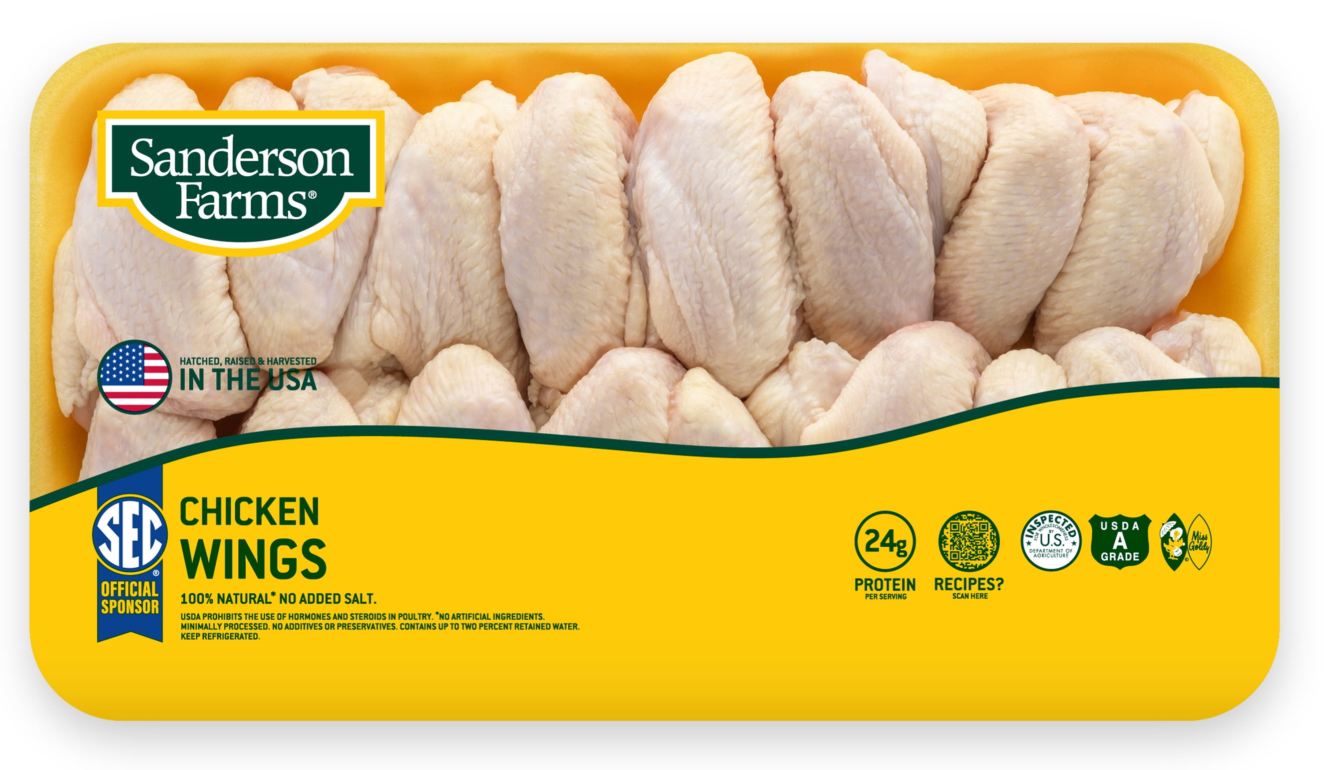 Sanderson Farms Fresh Chicken Wings, Family Pack, 24g Protein per 4oz Serving, 4.0 - 5.3 lb