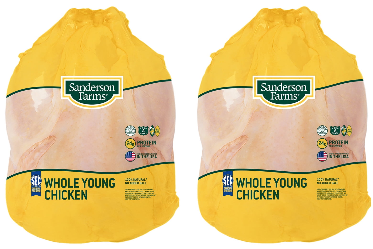 Sanderson Farms Fresh Whole Chicken, Twin Pack, 24g Protein, 4oz 112g, 10.0 - 12.0 lb