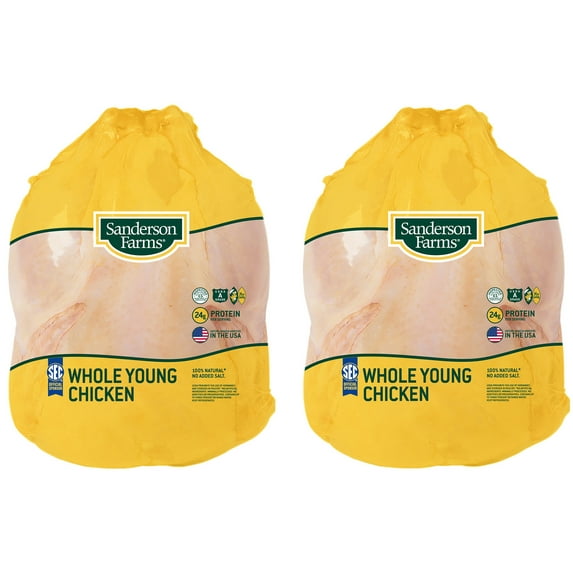 Sanderson Farms Fresh Whole Chicken, Twin Pack, 24g Protein, 4oz 112g, 10.0 - 12.0 lb