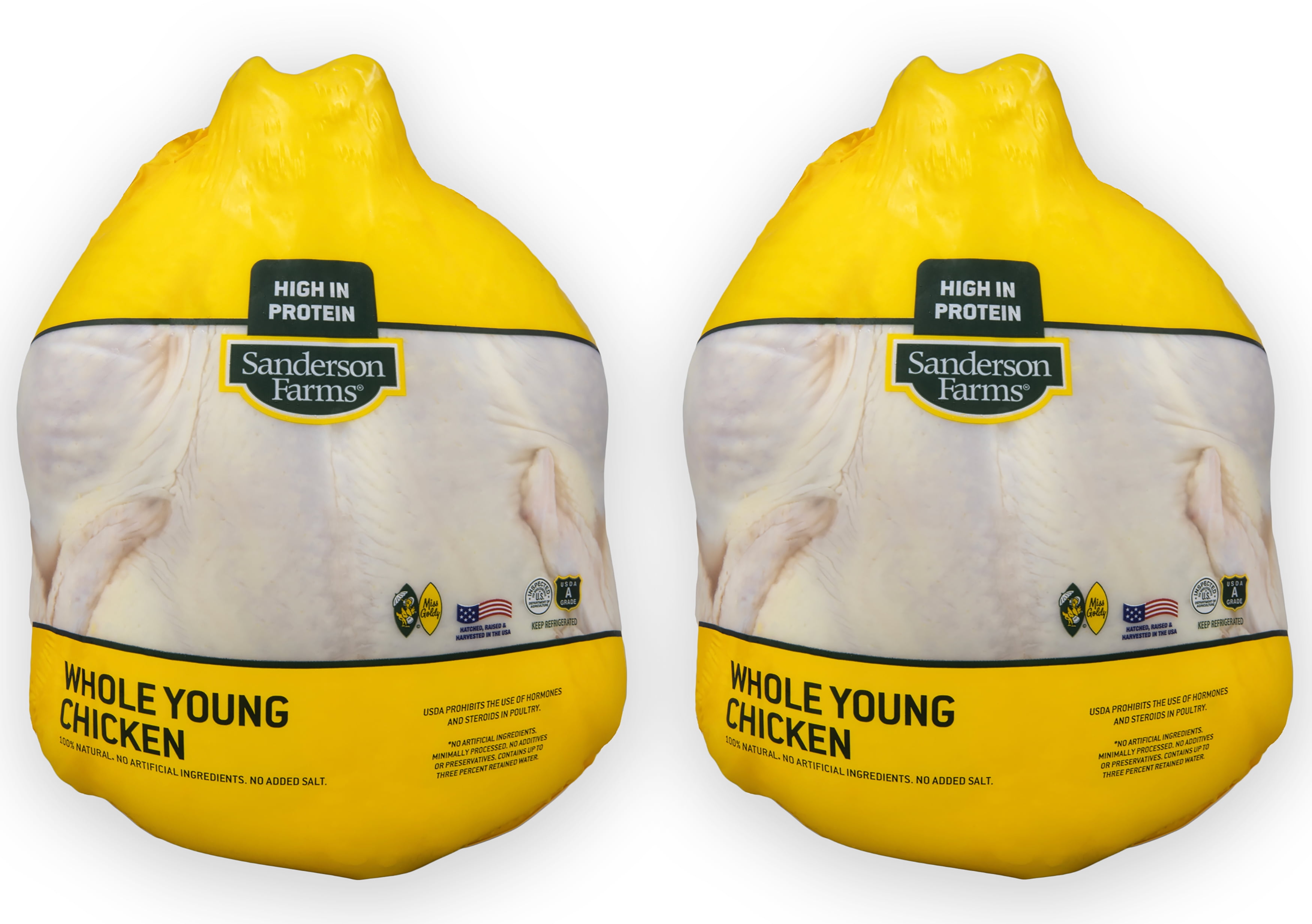 Sanderson Farms Fresh Whole Chicken, Twin Pack, 21g Protein, 4oz 112g, 10.0 15.0 lb