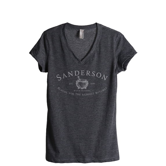 Sanderson Witch Academy Women's Fashion Relaxed V-Neck T-Shirt Tee Charcoal Grey Large