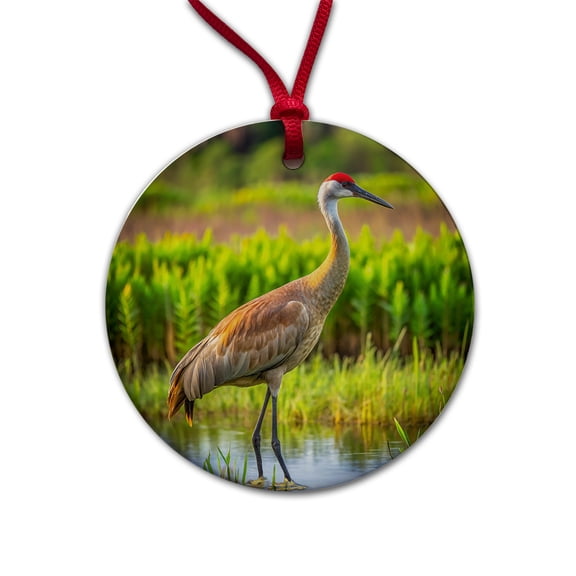 Sandhill Crane Christmas Tree Holiday Round Ceramic Ornament