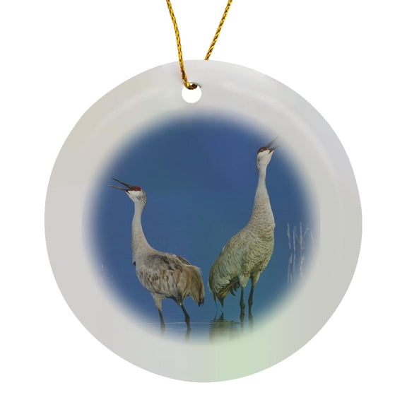 3drose, Sandhill Cranes Calling, Circle Porcelain Ornament
