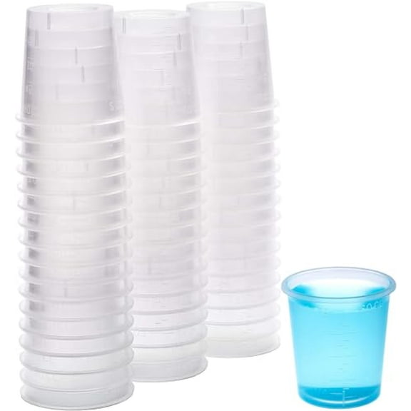 Sandhill Tools 2 oz Clear Plastic Graduated Medicine Cups Transparent Measuring Cups 60 ml with Rounded Brims for Mixing and Medicine Dispensing (Pack of 50)